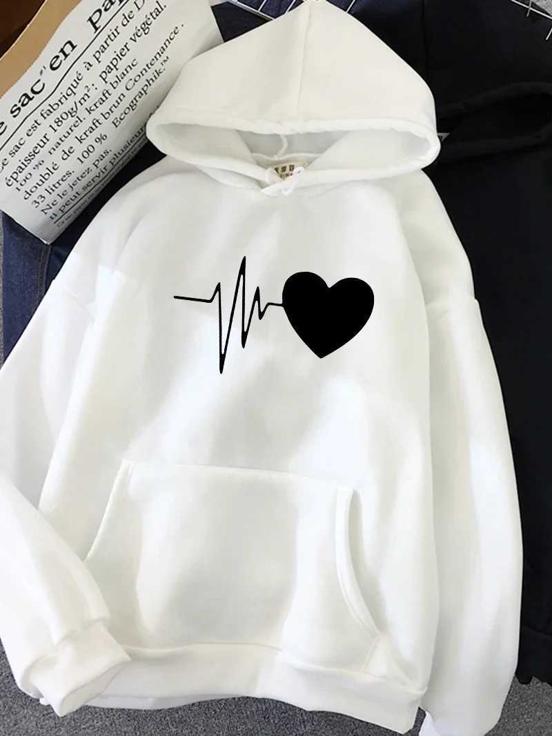 Hirsionsan Heart Print Women Sweatshirt Soft Casual Loose Vintage Female Hoodies 2023 Winter New Warm Fleece Student Tops Y2k W250117