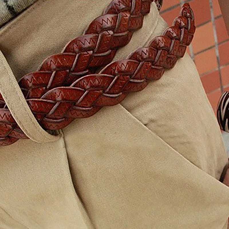 Women Leather Belt Waist Bands with Round Gold Buckle Braided Dress Belt Casual Thin Belt For Student Ladies Clothes Accessories W250120