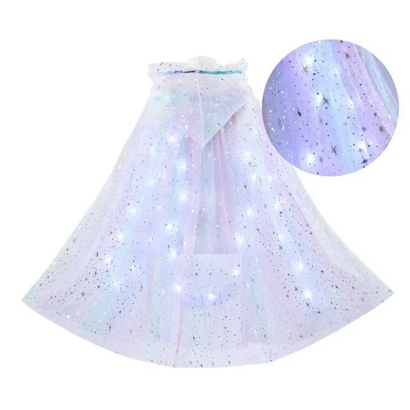 LED Princess Girls Cape Children Costume Cloak Kids Aurora Rapunzel Elsa Carnival Party Clothes Sequins Performance Accessory W250117
