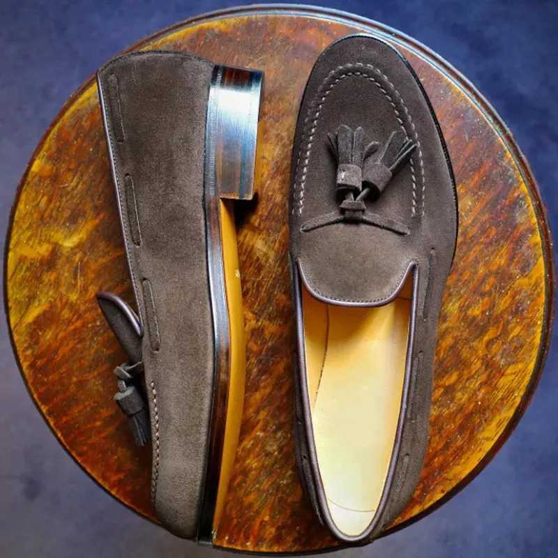 Loafers Men Brown Green Flock Fringe Casual Breathable Slip- Solid Shoes for Men Zapatos De HombreXJ250118