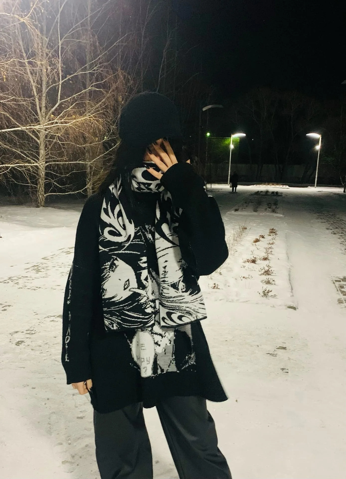 Korean Autumn Winter Dark Anime Jacquard Fashion Scarf Shawl Knitted Scarf Men Women Y2K Clothing decoration 250120