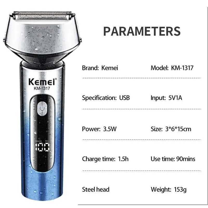 Kemei Professional Mens Shaver Washable Electric Shaver Beard Rechargeable Electric Shaver Wet Dry Head ShaverW250117
