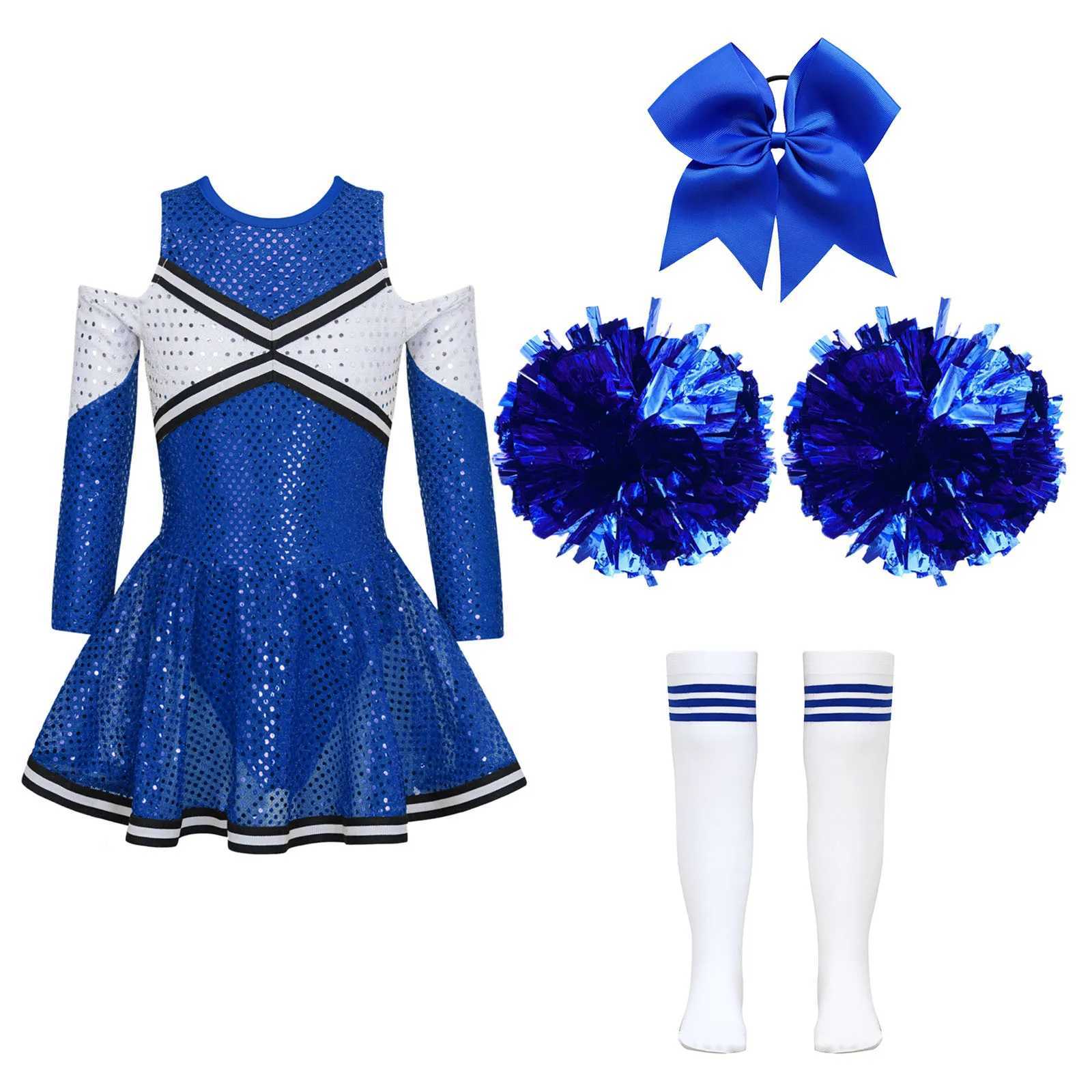 Childrens girls cheerleading dance costumes childrens glitter cheerleading uniforms dresses headwear handmade socks cheerleading costumesW250121
