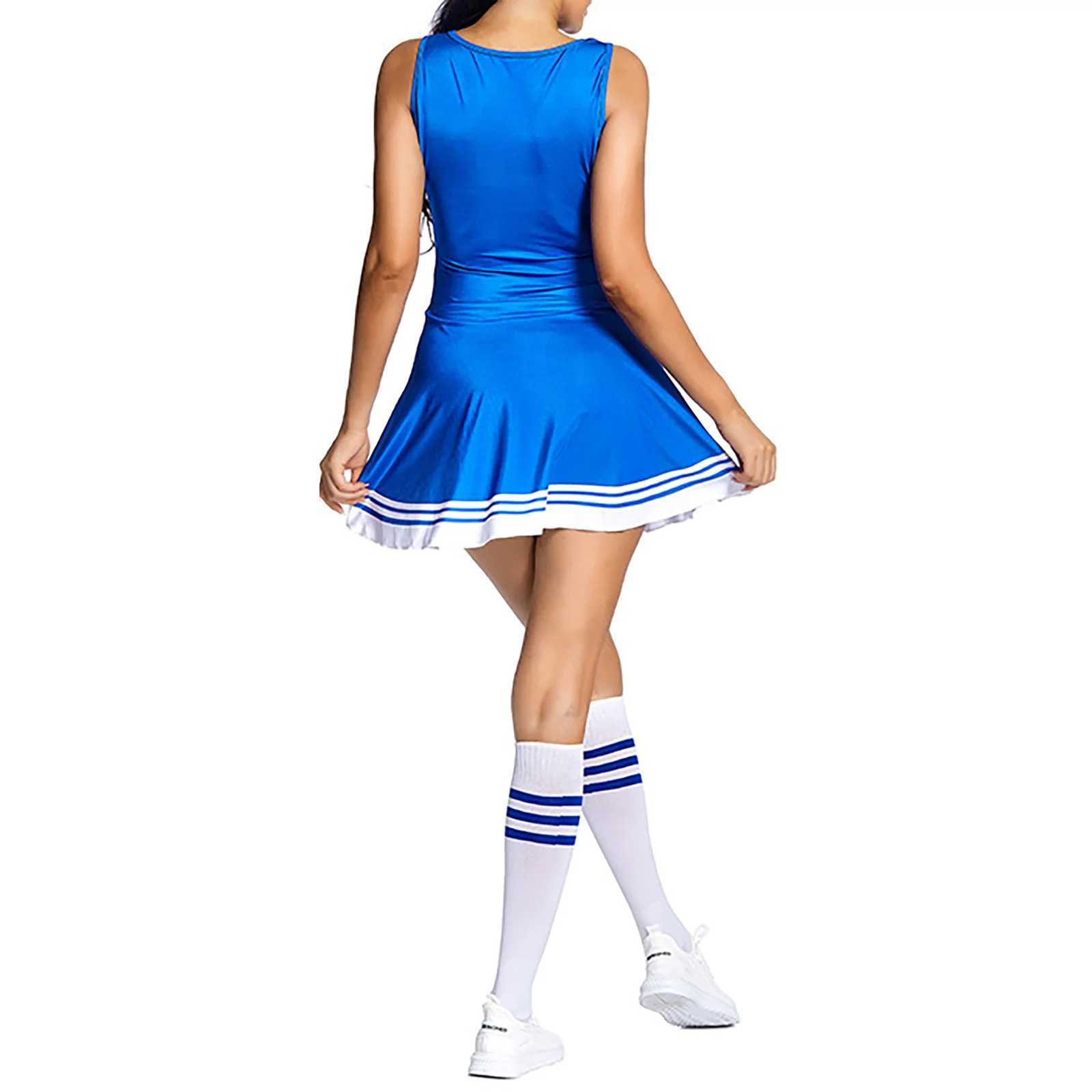 Womens Cheerleading Uniform Dance Costume Schoolgirl Cosplay Outfit Letter Print Sleeveless Dress with Socks Cheering FlowerW250121