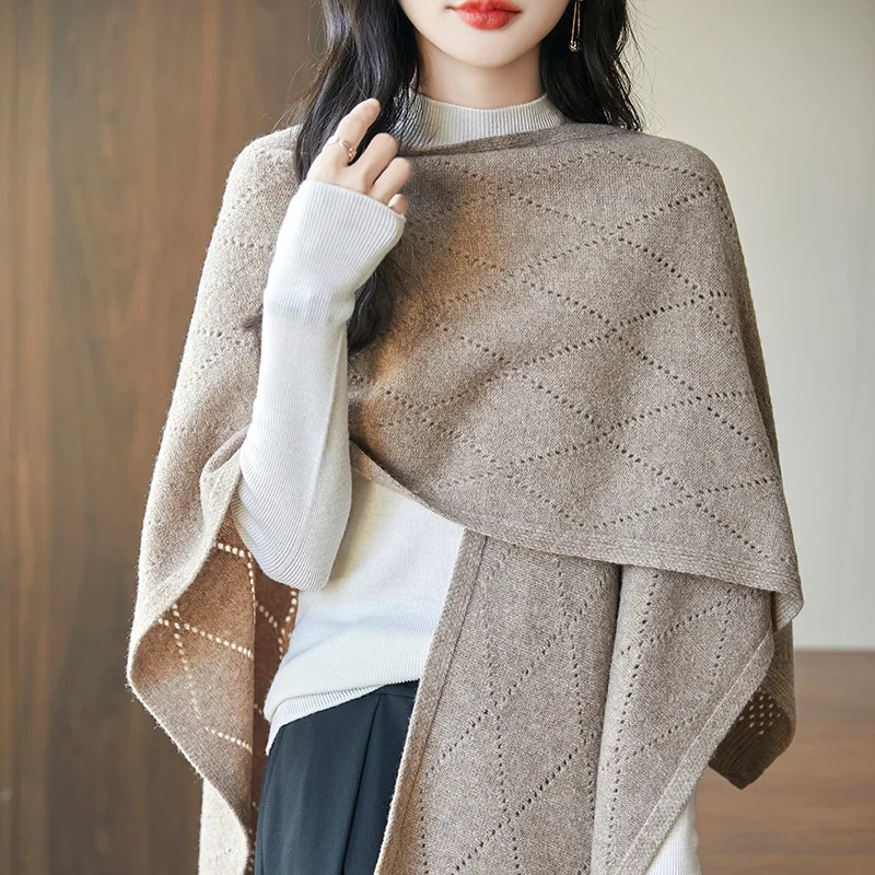 autumn and winter womens 100% merino wool cashmere sweater casual knitted solid color shawl fashion coat. 250121