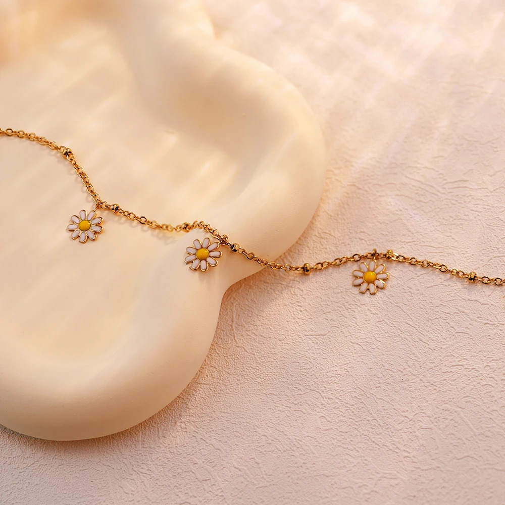 Cute daisy flower ankle for women romantic Korean stainless steel jewelry 250110