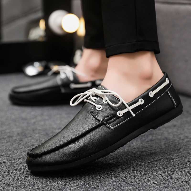 Shoes Men New Leather Loafers Comfortable High Quality Boat Shoes with Soft Bottom Lace Up Driving Shoes Elegant Man Dress ShoesXJ250118