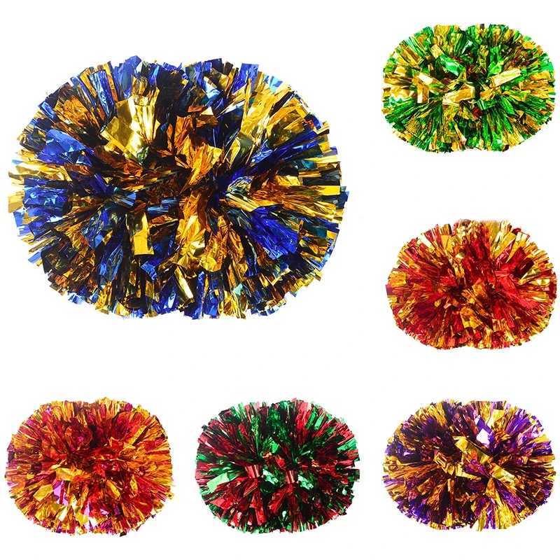Gold Cheerleading Pom Poms with Handle Cheer Balls Big Silver Red Yellow Blue Hand Dance Pompoms Accessories for Women Girl KidsW250121