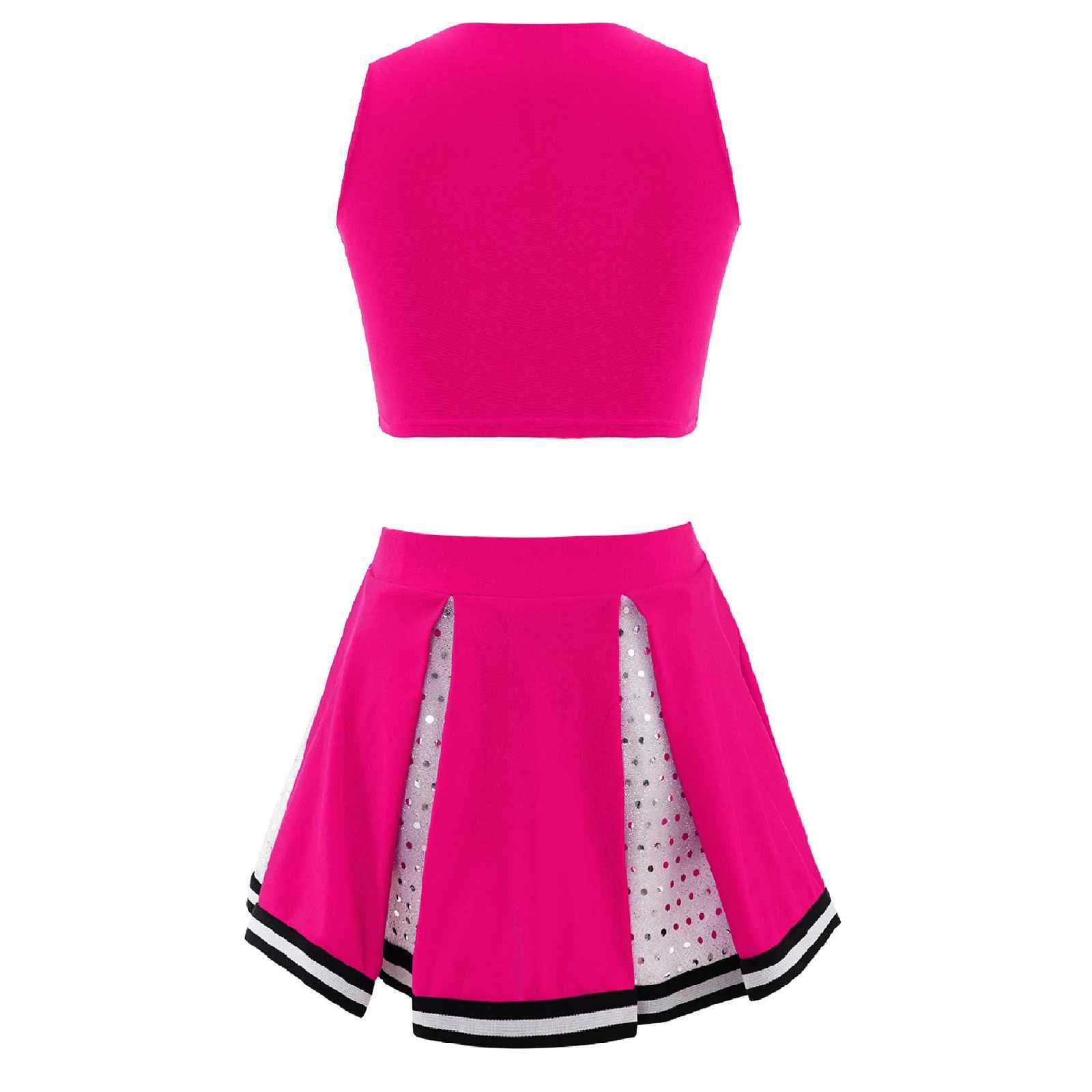 Cheerleader Uniform Kids Girls Cheerleading Costume Schoolgirls Dance Clothes Set Sleeveless Top + Skirt Children Sequins OutfitW250121