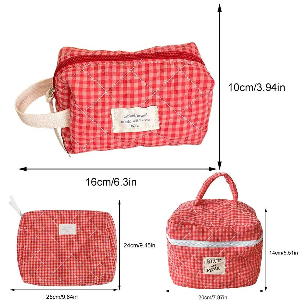 Women Plaid Makeup Bag Travel Cosmetic Bag Fashion Cotton Checkered Makeup Bag Cute Brushes Storage Pouch Bag Large Toiletry Bag250114