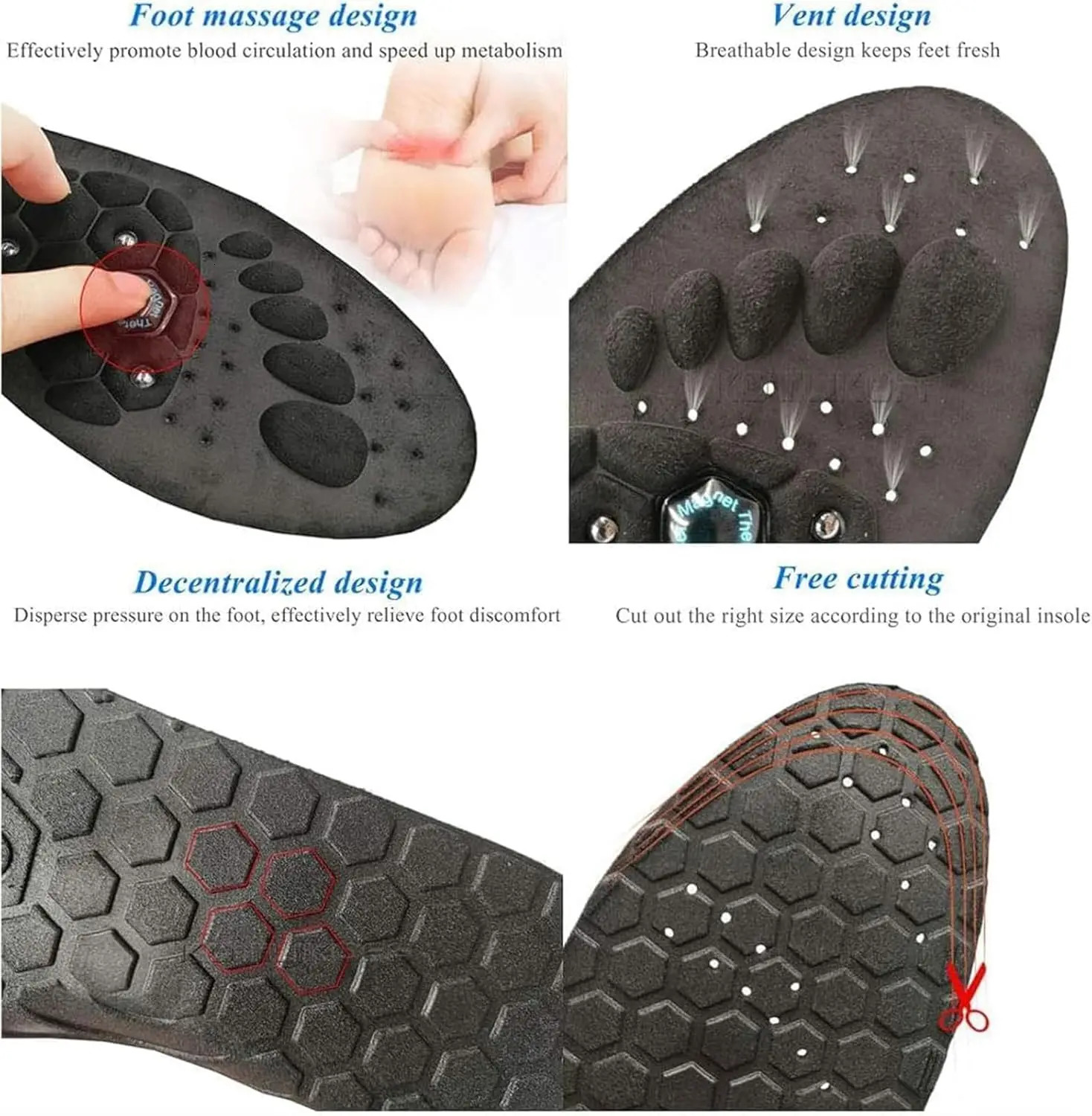 Acupressure Insoles Magnetic Massage Insoles Arch Support Orthopedic Acupressures ShoePads Relieve Tired for Men Women Unisex 250120