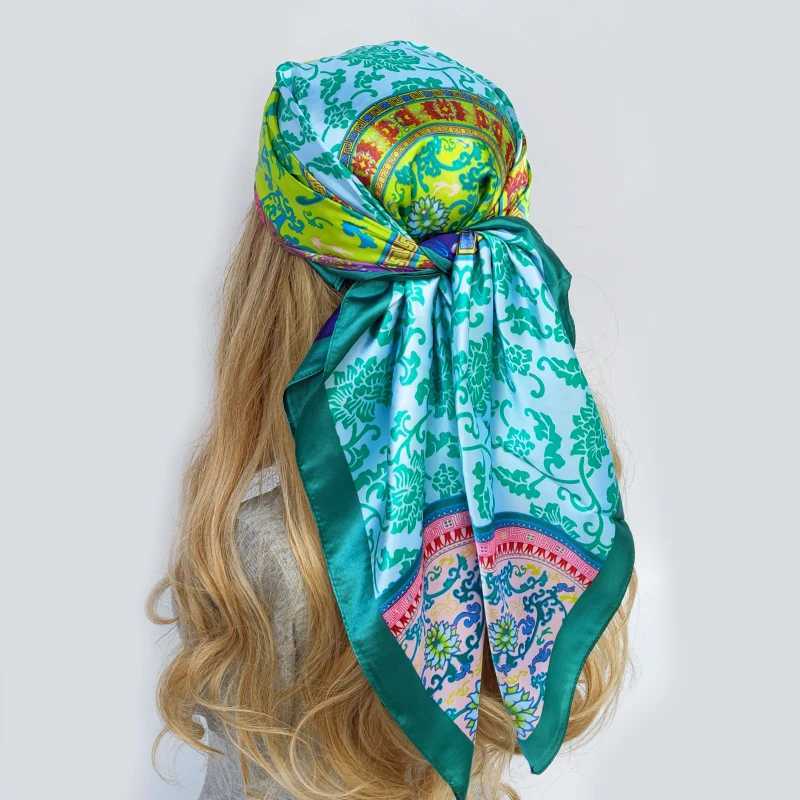 Fashion Square Silk Scarf Women Headband 90*90cm Print Neck Scarfs Off Hair Band Hand Kerchief Female Bandana Heaear W250118