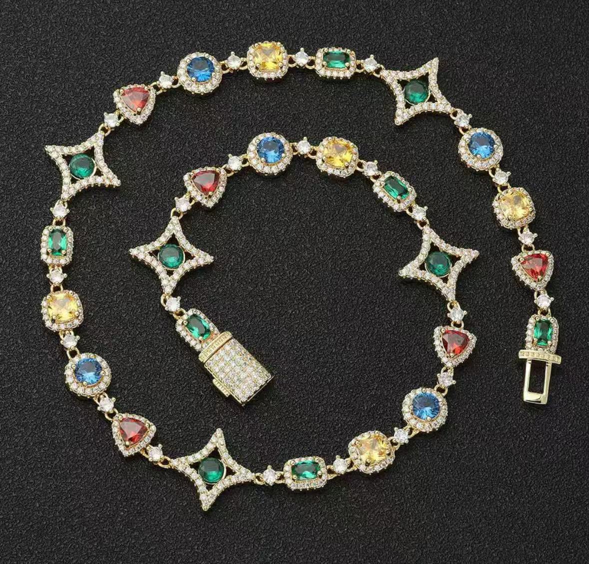 Colourful Zirconia Necklace Iced Out Gemstone Chain For Men And Women Hip Hop Jewelry Ideal Choice for Fathers Day Gifts250103