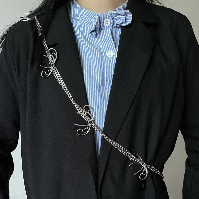 Retro hip-hop thick metal chain silver big love heart tassel waist chain belt female personality wild diagonal strap 250117