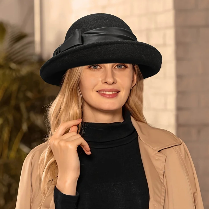 Woolen hat top autumn and winter French rolled edge basin fashionable felt British vintage fisherman 250118