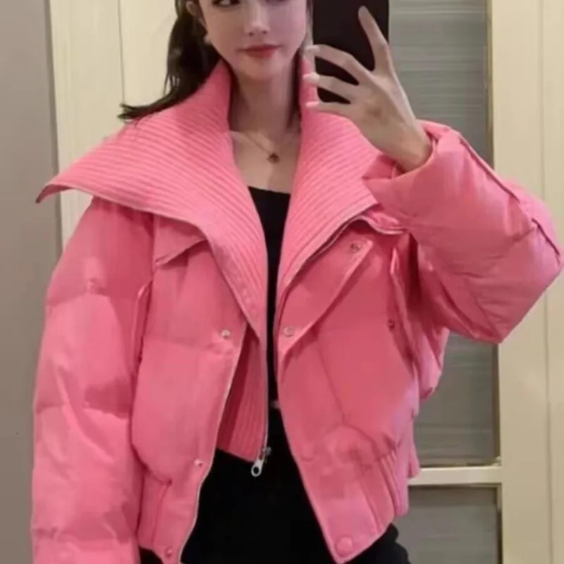 Thickening Down Jacket Women Coat Black Flip Collar Fashion American Streetwear Duck Down Feather Female Winter Short Outwear 250118