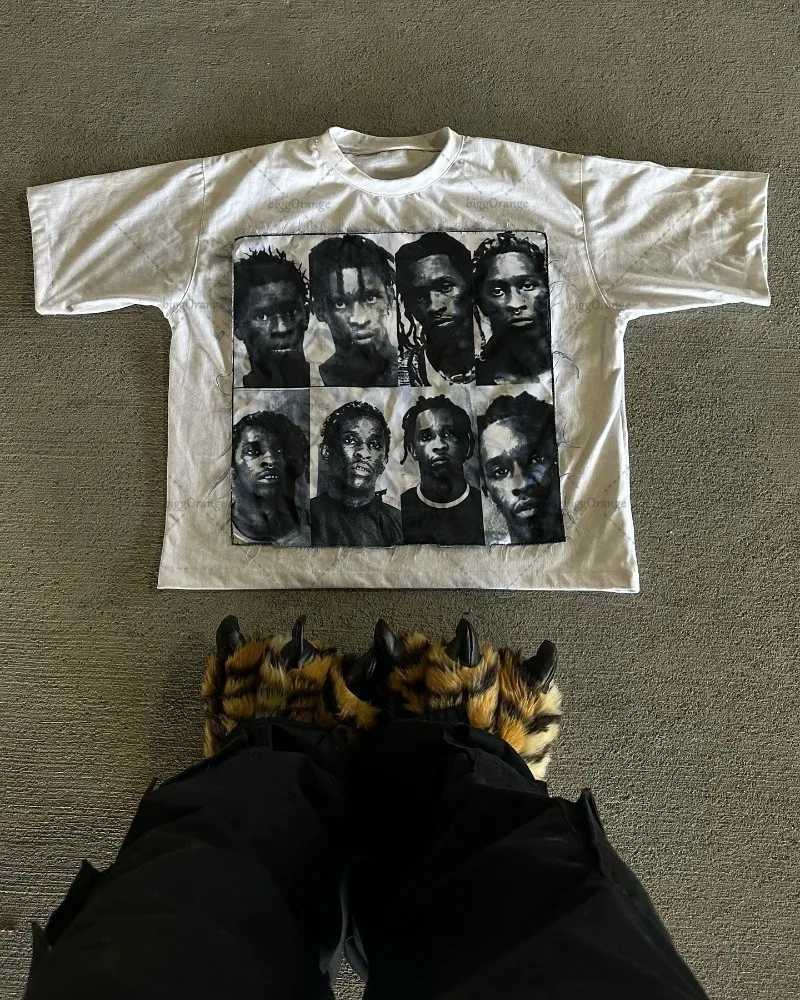 European and American New Summer Short-sleeved Cotton T-shirt Personalized Trendy Portrait Print Retro Harajuku All-match Top W250117