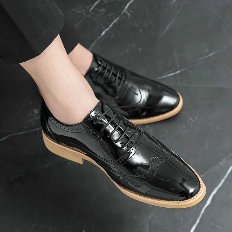Mens Shoe Gold Patent Leather Luxury Fi Groom Dress Wedding Shoes for Men Designer Italian Style Oxford Shoes Free ShippingXJ250118