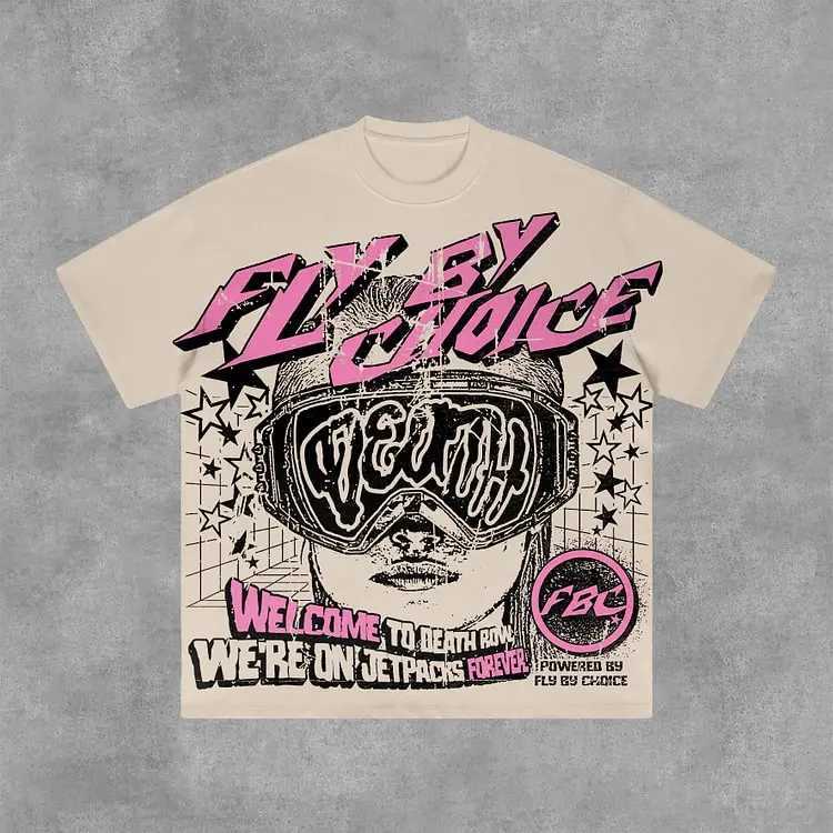 Vintage Fly By Choice Death Graphic 00% Cotton Short Sleeve T-Shirt Men Y2K Short Sleeves Oversize Tshirt Streetwear Women Tops W250117