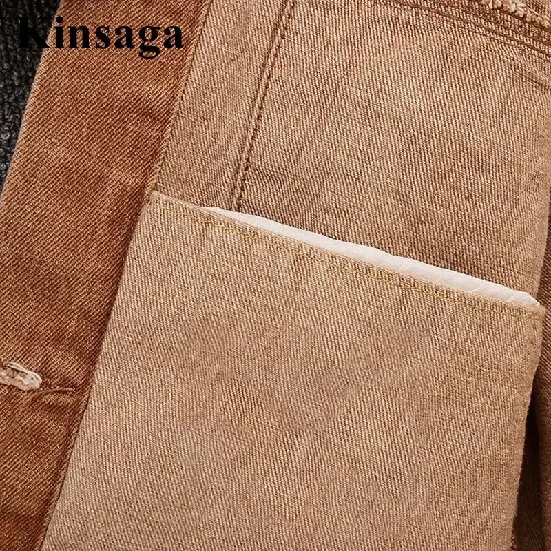 Women Street Harajuku Vintage Brown Short Denim Jackets Xl Spring Street Y2K Cropped Jeans Coats Outwear 90S Jean Tops 250113