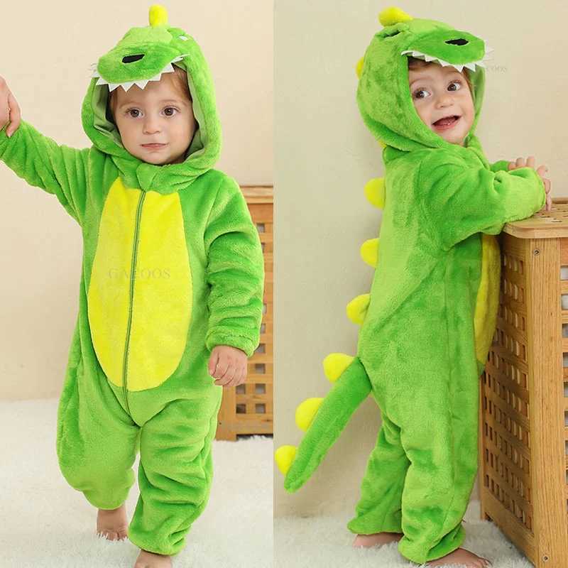 Halloween Dinosaur Winter Baby Romper Kigurumi Costume Flannel Hooded Bodysuit Pajamas Animal Overall Jumpsuit For Girl Boy 0-4T W250117