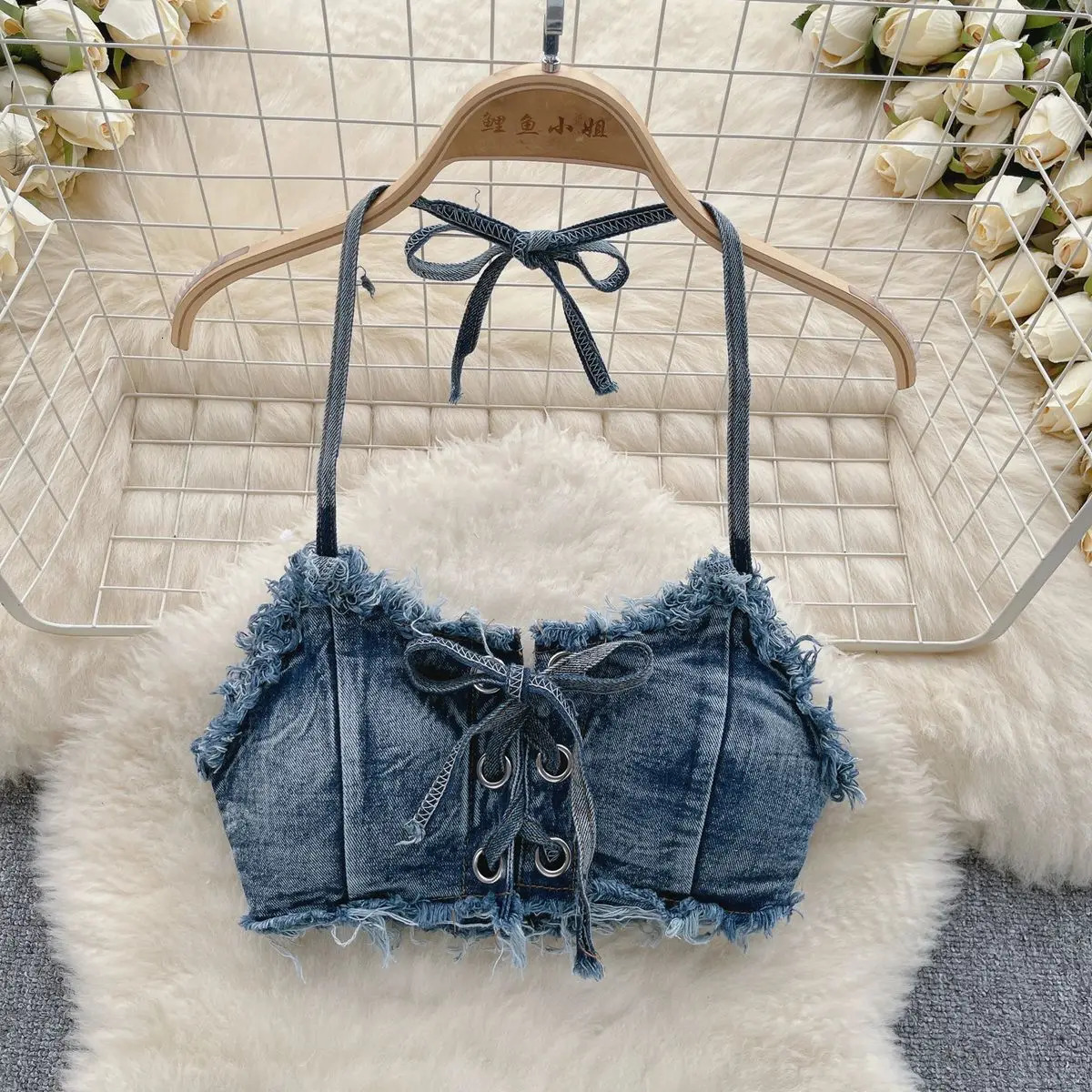 Womens Bikinis Set Summer Sexy Denim Strap Bra Vest and Low Waist Shorts Bathing Suit Swimsuit Swimwear 250107