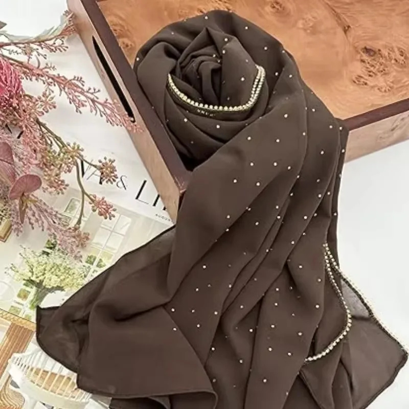 Chiffon Hijabs for Woman Rhinestone Fashion Muslim Shawl and Wrap Plain Stretchy Zipper Turban Muslim Ladies Ramadan Headscarf 250121