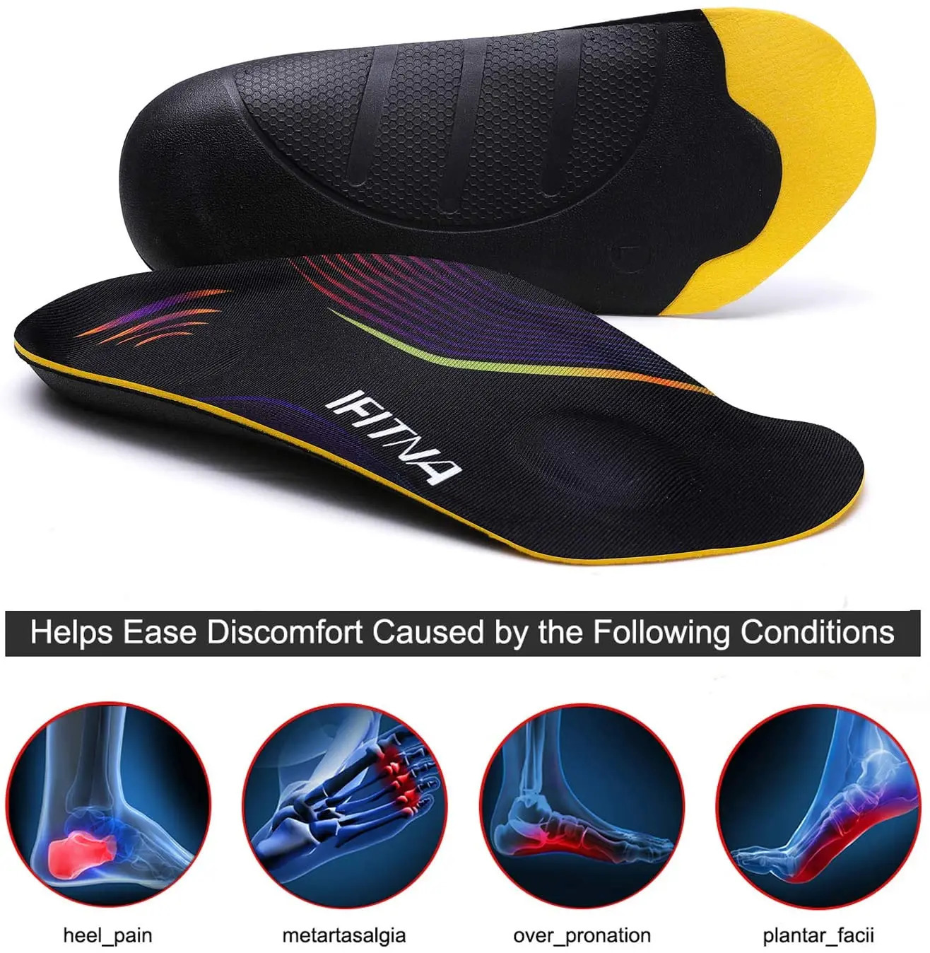 Ortics Arch Support Insert 3/4 Shock-Absorbing Insoles for Plantar Fasciitis Flat Feet Relief Heel Spur Pain 250121