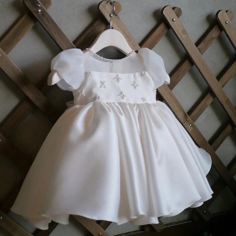 Champagne Satin Girl Party Dress Beading Kids Elegant Dresses For Girls Princess Clothes Birthday Gown Baby Vestidos 1-8Y 250120