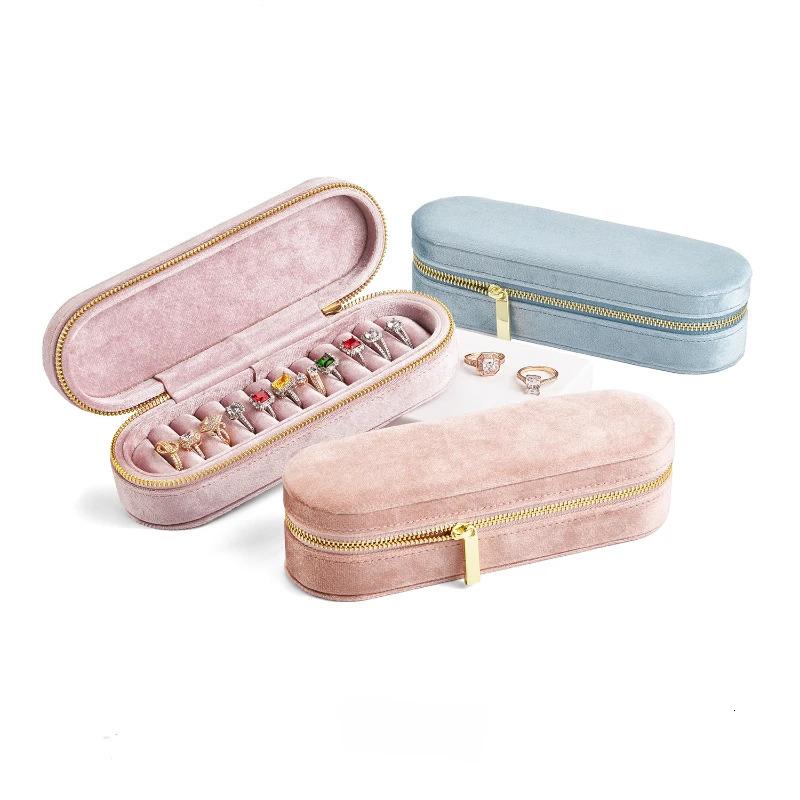 Velvet Jewelry Storage Box Ring Earrings Delicate Small Mini Simple Style Portable Zipper Box Ring Holder 250117