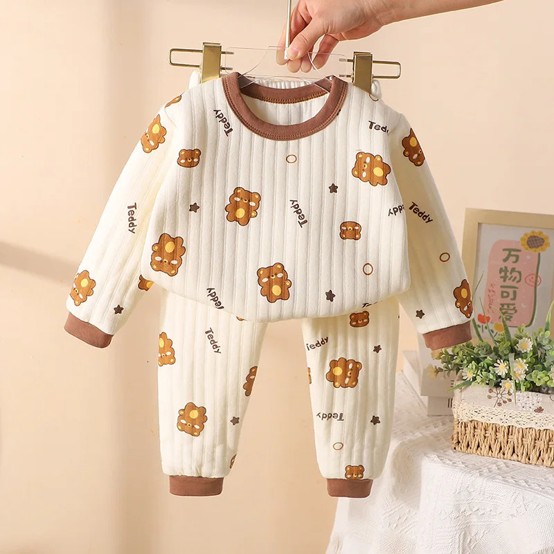 Little Boys 2PCS Sleepwear Autumn Winter Long Sleeve Cartoon Bear Thinken Pullover Elastic Jogger Pants Suit Baby Boys Homewear 250121