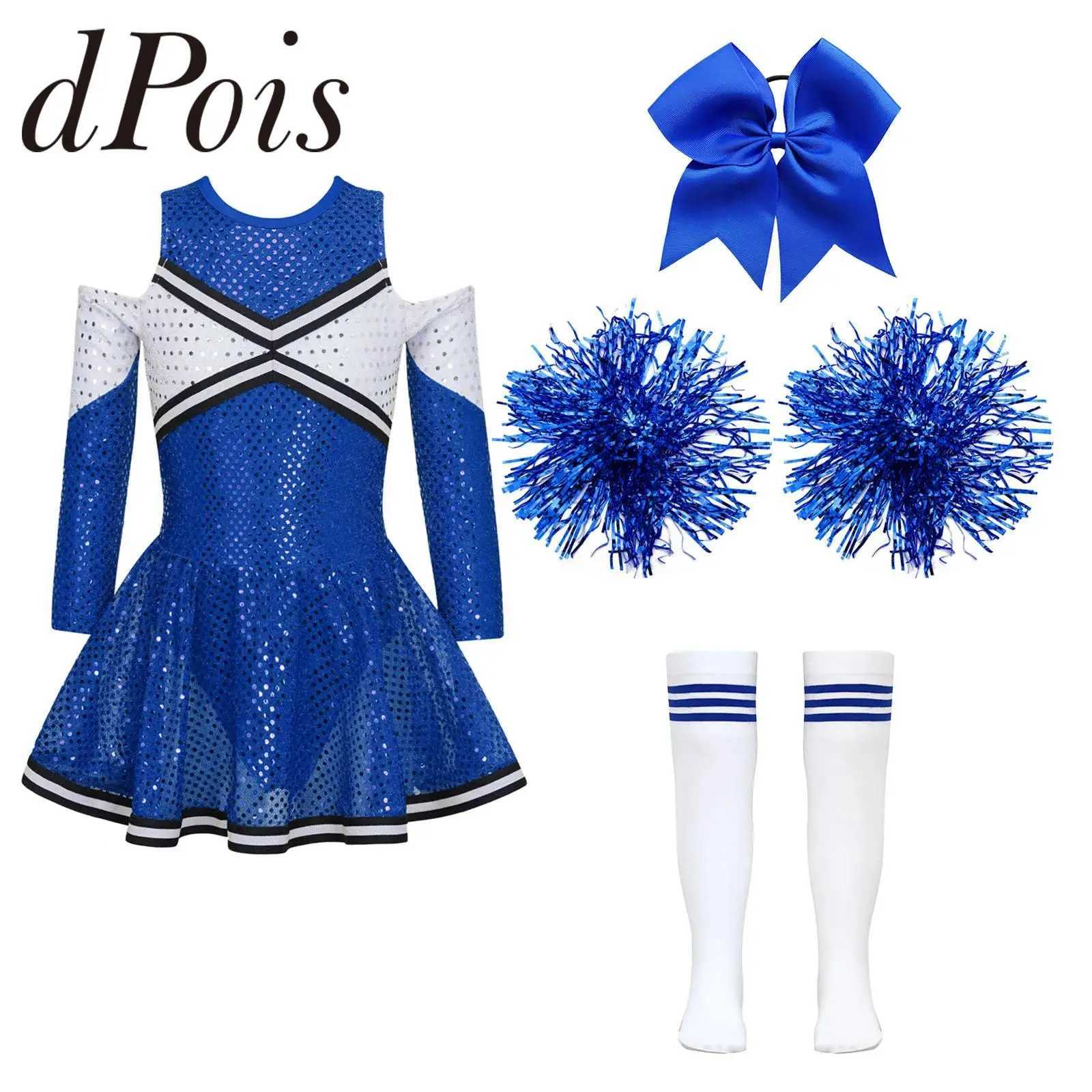 Childrens girls cheerleading dance costumes childrens glitter cheerleading uniforms dresses headwear handmade socks cheerleading costumesW250121