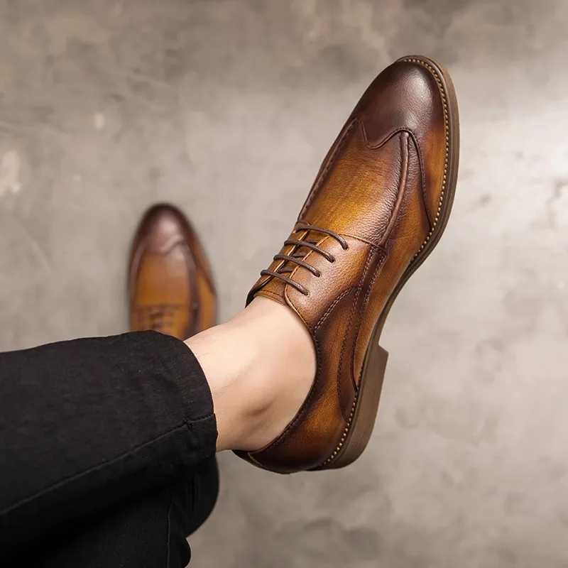 Mens British Style Business Dress Shoes Autumn New Trend All Casual Leather Shoes Thick Soled Wedding Shoes Zapatos Para HombreXJ250118