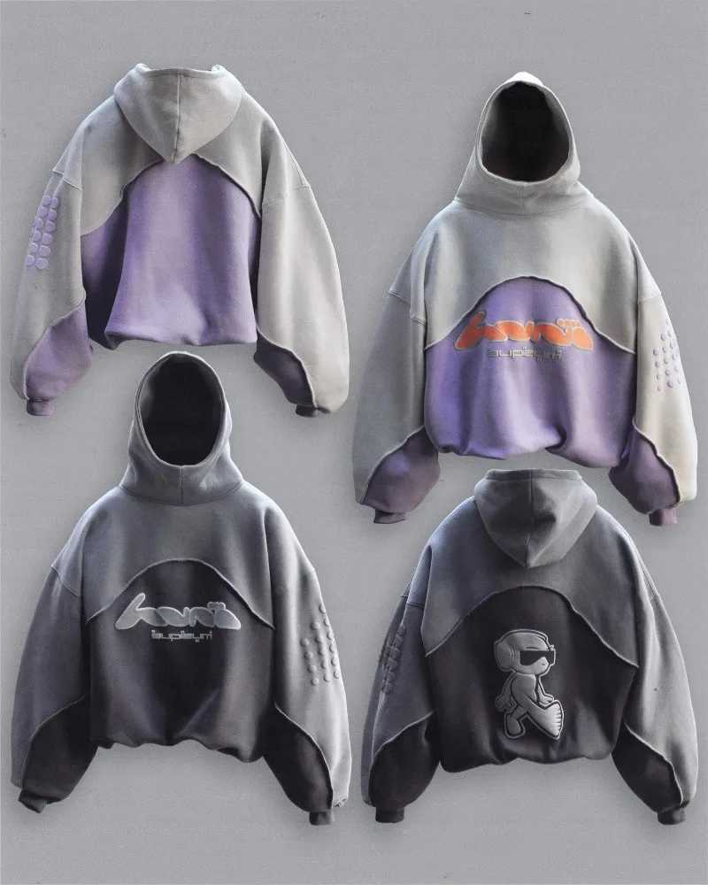 Y2K Harajuku Hoodie foam printed splicing design super Dalian hoodie retro hip-hop strtwaar mens fashion sweater top W250117
