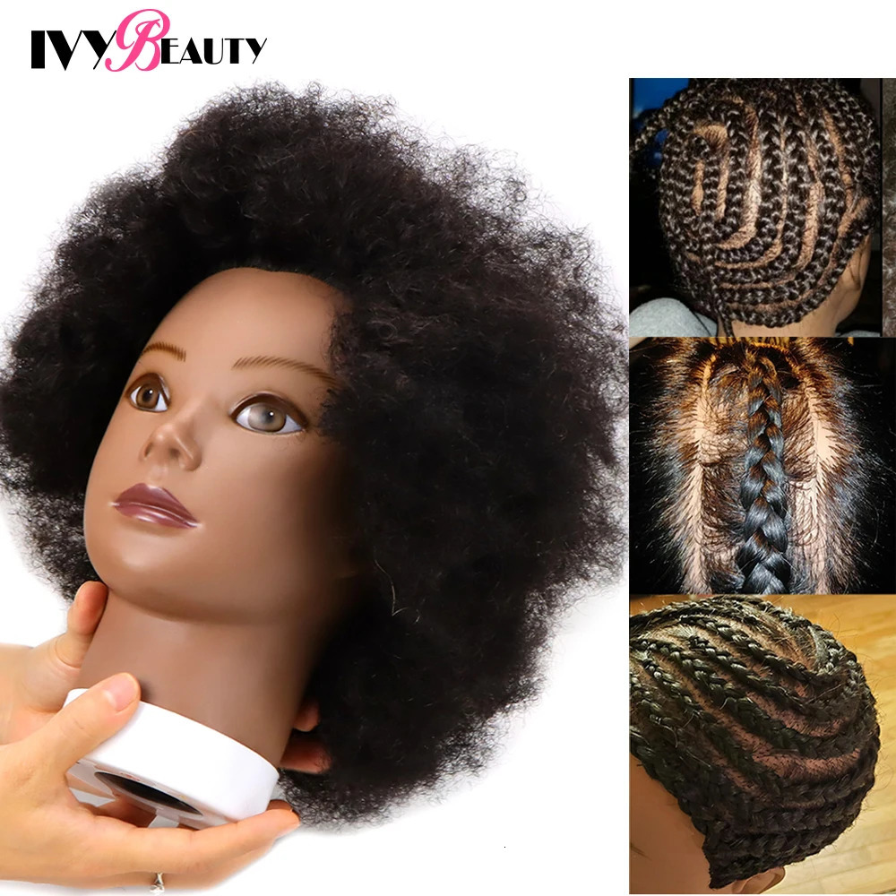 African American Mannequin Head With Human Hair 16inch Hairdresser Training Manikin Head For Practice Styling Braiding 250114