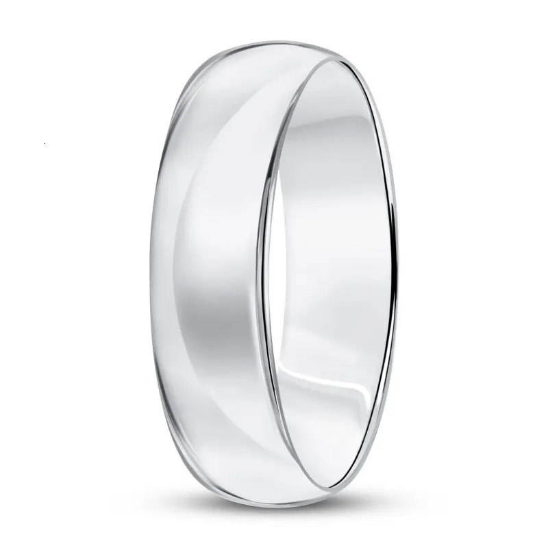 HESHI 925 Sterling Silver Smooth White 6mm Wide Simple Rings for Men Women Couple Wedding 250117