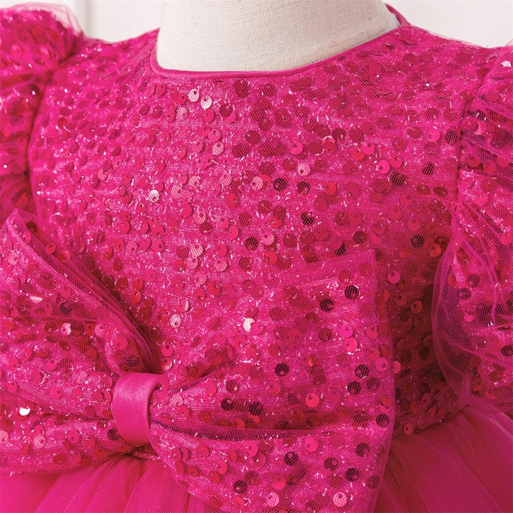 Toddler Girls Sequin Bow Party Dress Kids Lace 1st Birthday Gown Baby Pink Birthday Tutu Dresses Infant Girl Fashion Costume 250115
