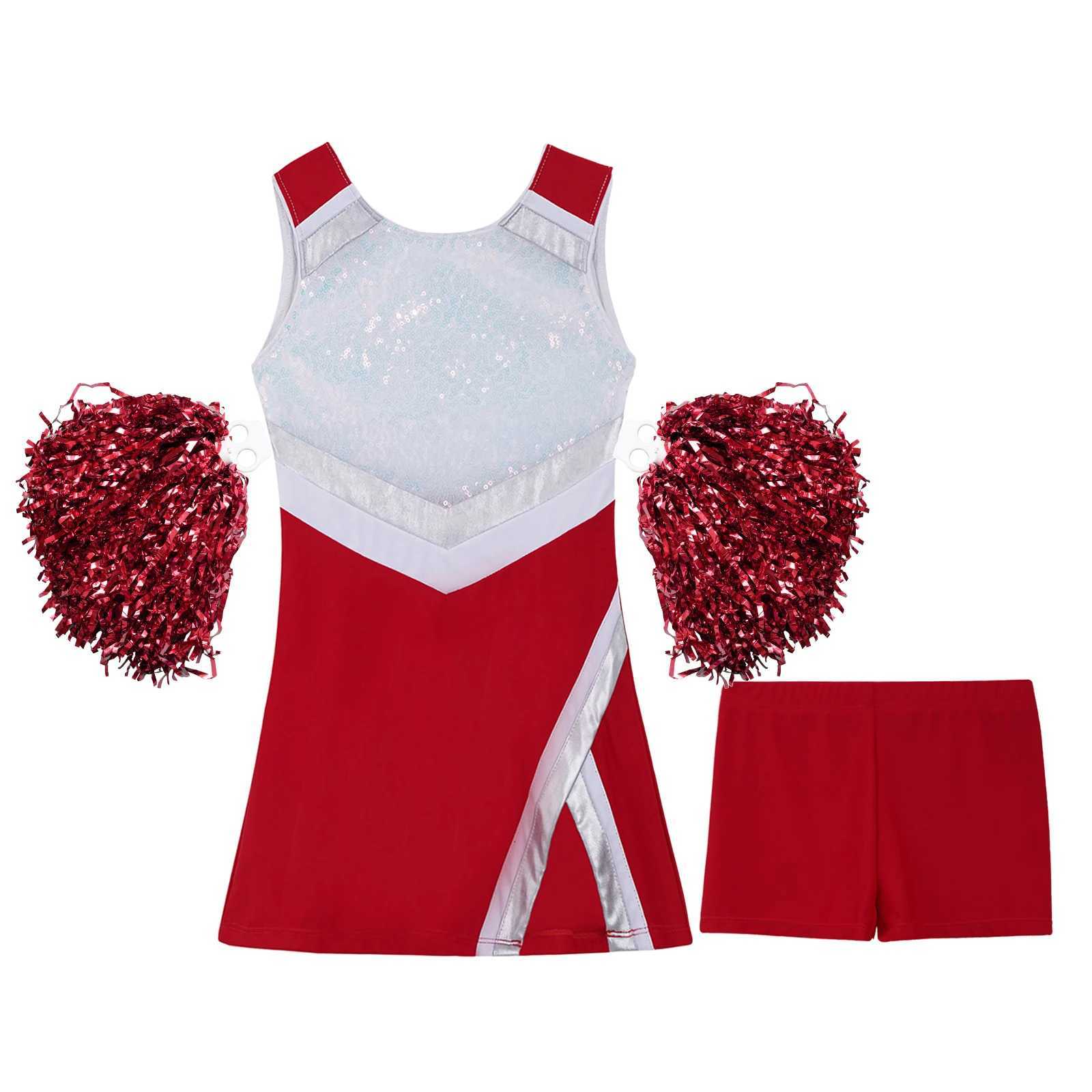 Childrens girls cheerleading costume sleeveless cheerleading costume with flower ball set stage performance cosplay DancewearW250121
