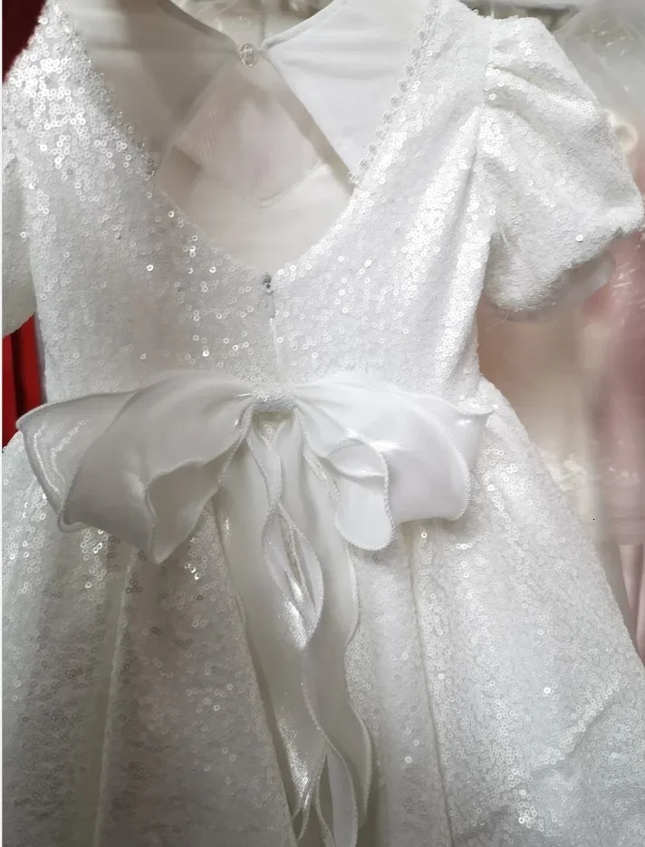 White Elegant Dresses for Girls Full Sequined Backless Girls Dress Tutu Party Wedding Ball Gown Birthday Holiday Dress Kids 250120