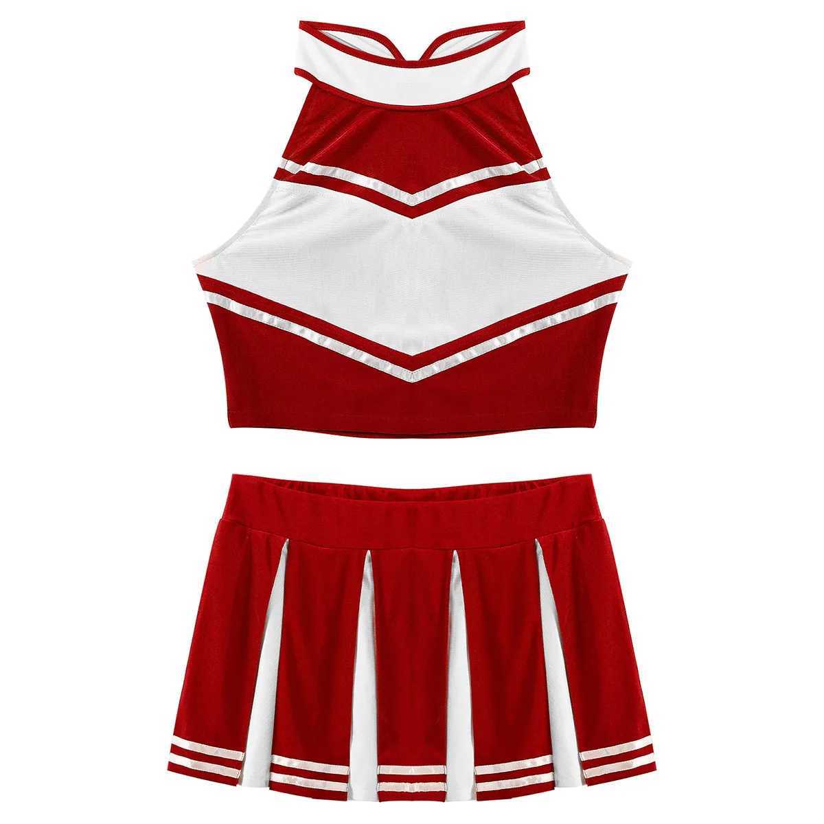 Sexy school girl cheerleading costume female adult cheerleading uniform dance costume sleeveless top mini pleated dressW250121