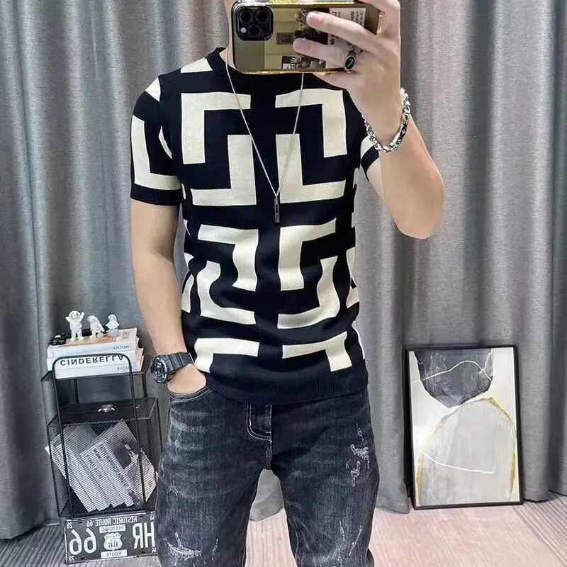 Summer new Y2K mens ultra-thin retro short sleeved T-shirt striped print O-neck graphic T-shirt mens dart Camiseta Masculina W250117