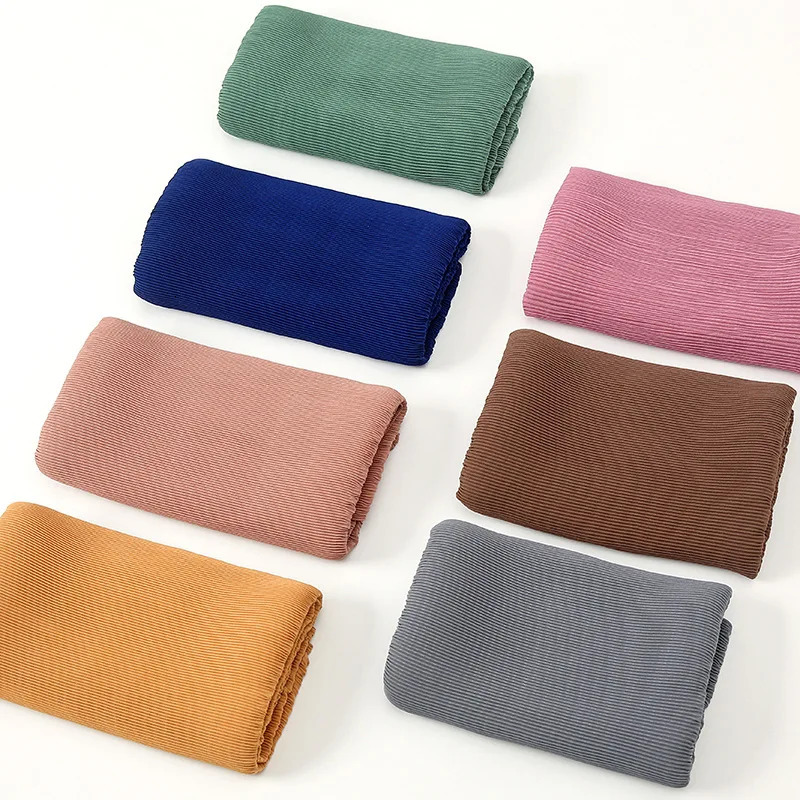 est Pleated Bubble Chiffon Instant Hijabs Plain Crinkle Shawls Scarf Lady High Quality Soft Thick Muslim Wraps 180*85Cm 250121