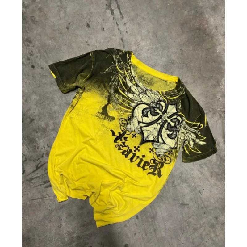 Y2K American retro Harajuku yellow printed T-shirt mens new street gothic loose clown short sleeved summer T-shirt W250117