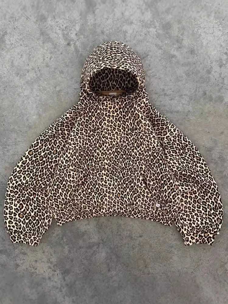 American Retro Leopard Print Hoodies Women Men Autumn Long Sleeve Tops Hood Shirt Streetwear Hip Hop Pullover Y2K Sweatshirt New W250117