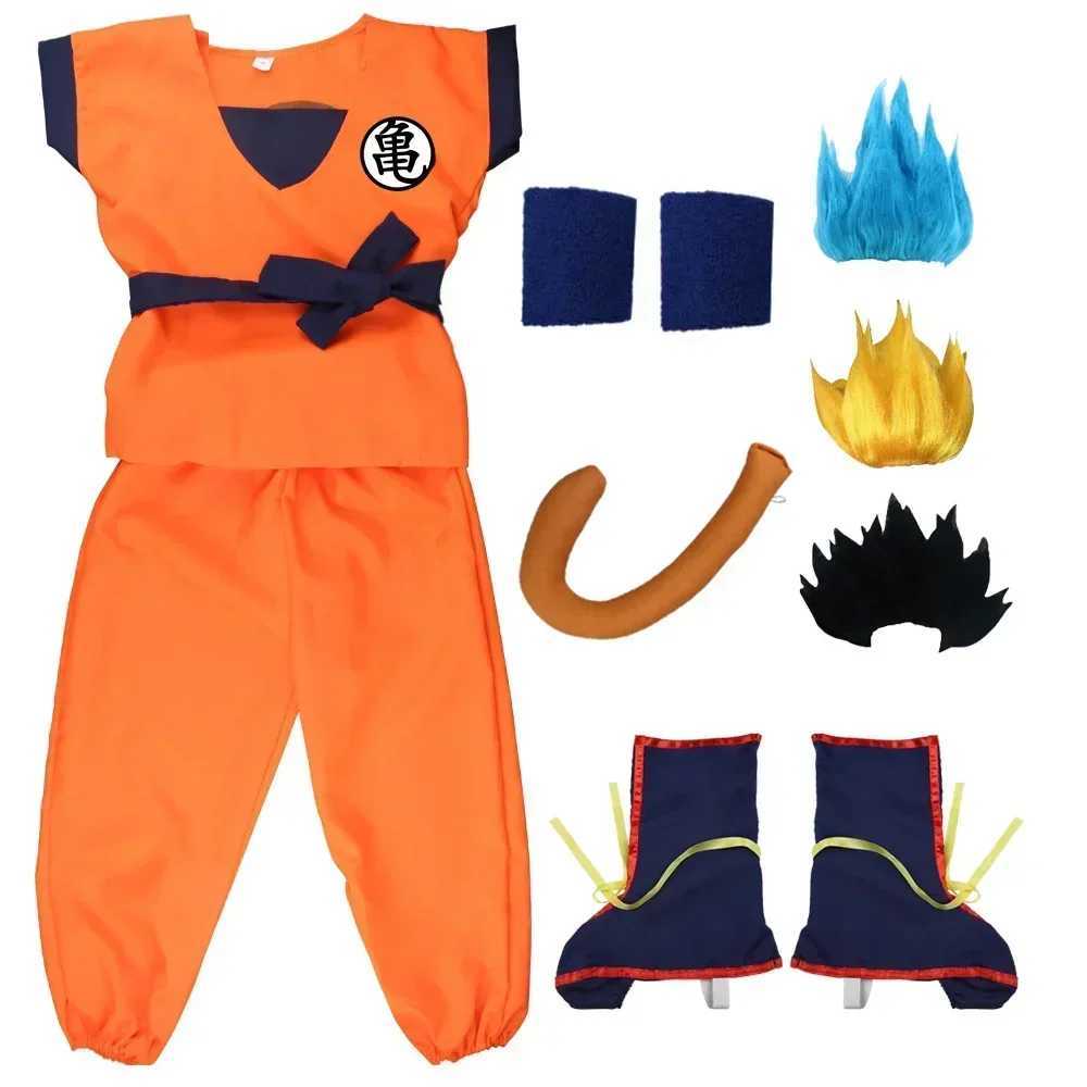 Halloween Adult Kids Suits Son Goku Gui Carnival Anime Cosplay Holiday Costumes Tail Wrister Wig Blue Gold Children Dress Up W250117