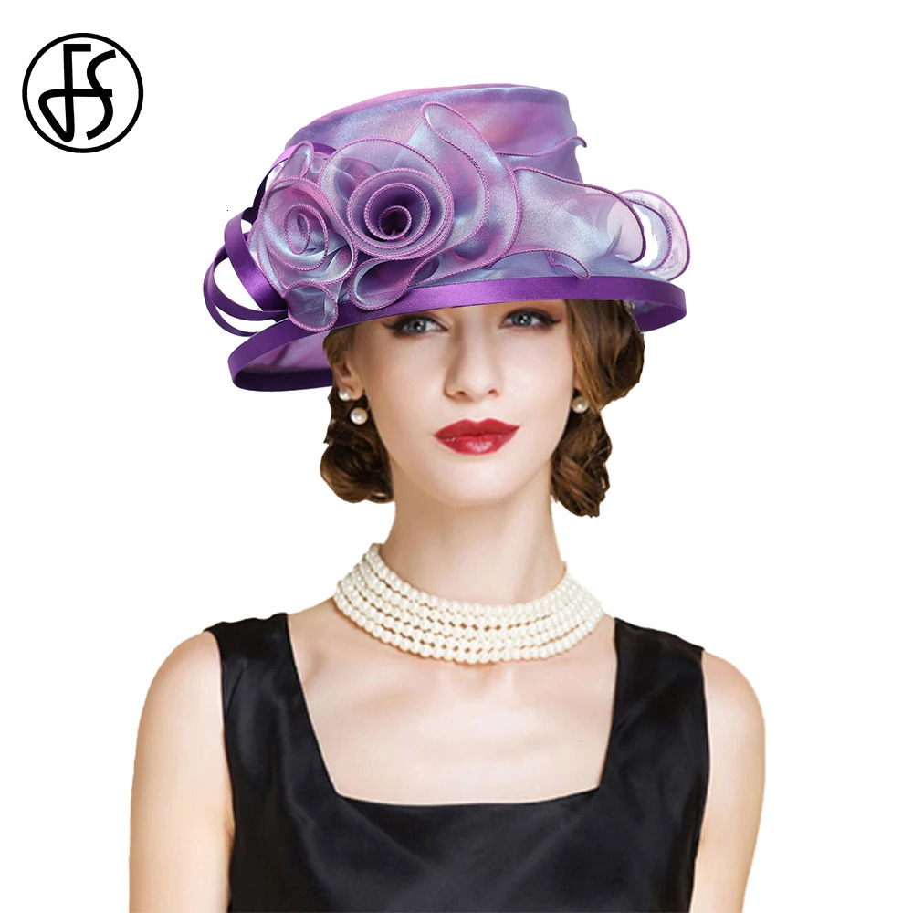 FS Flat Top Sun Visor Hats For Women Flower Elegant Wedding Bridal Tea Party Millinery UV Protection Derby Cap Female Hat 250118