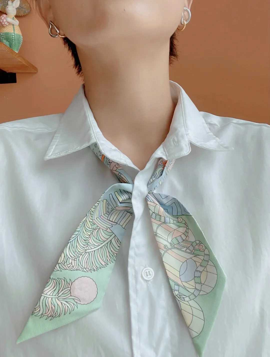 % Twill Silk Scarf for women fashion petite twilly scarf for bag 86*5cm ribbon Hair bands thin skinny scarf Silk handkerchief W250118
