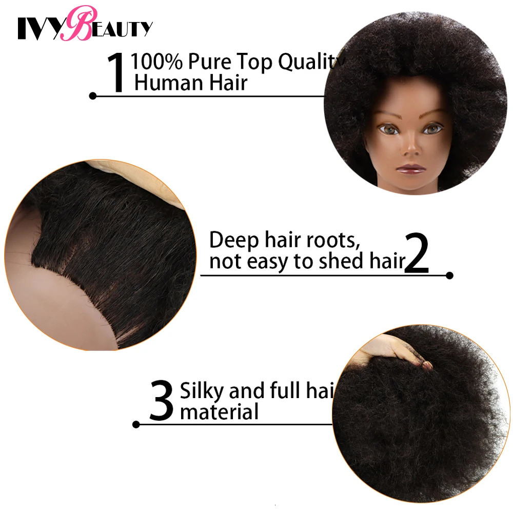 African American Mannequin Head With Human Hair 16inch Hairdresser Training Manikin Head For Practice Styling Braiding 250114