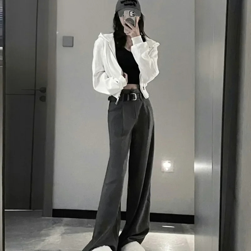 Cropped Zipper Hoodies Women White Casual Y2k Vintage Preppy Style Hooded Sweatshirt Korean Streetwear Harajuku Fashion 250109