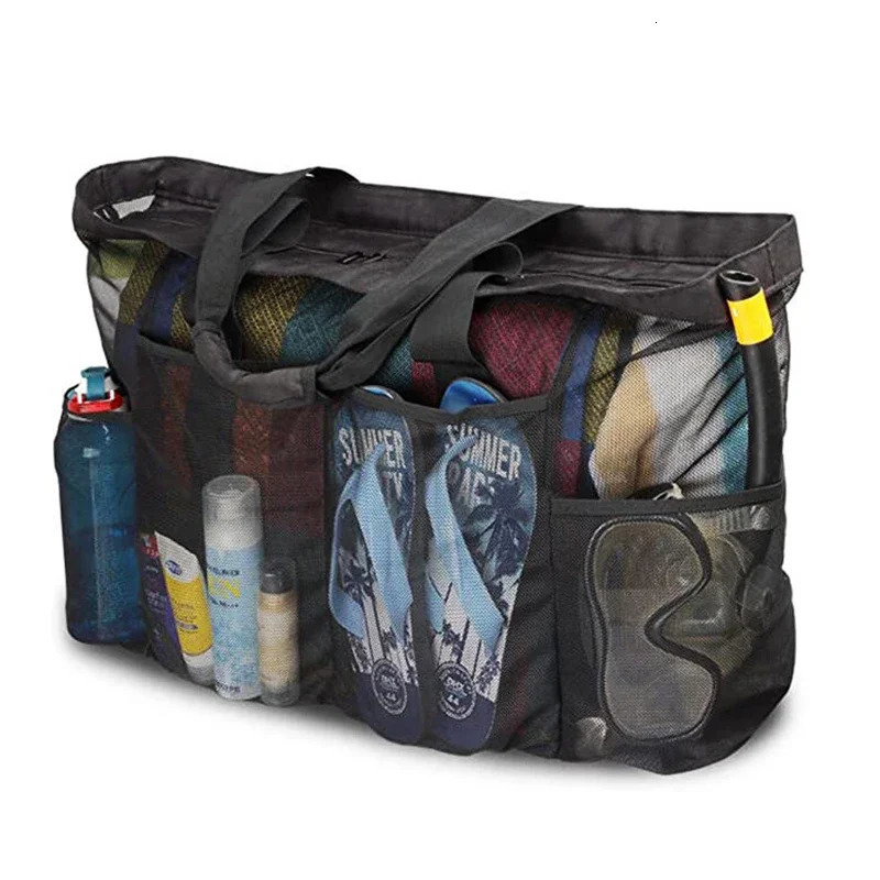Extra Large Mesh Beach Bag with Multiple Pockets Outdoor Sprots Gym Swimming Storage Bag Travel Picnic Tote Bag 250121